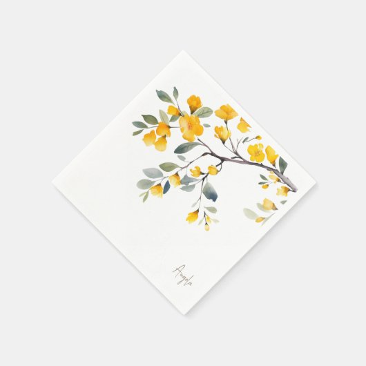 Gelbe florale benutzerdefinierte Script Gold Text- Serviette (Ecke)