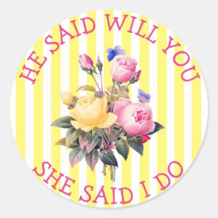 Gelbe florale Chic Hochzeitsaufkleber Runder Aufkleber