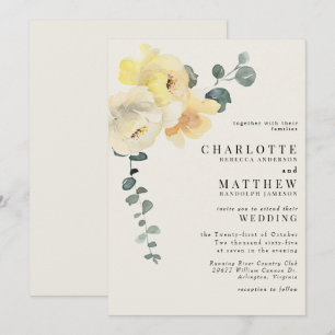 Gelbe Florale Creme Elegante Hochzeit Ohne Eltern Einladung