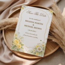 Gelbe Florale Elegante Hochzeitsankündigung