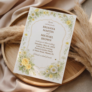 Gelbe florale elegante romantische Hochzeit Einladung