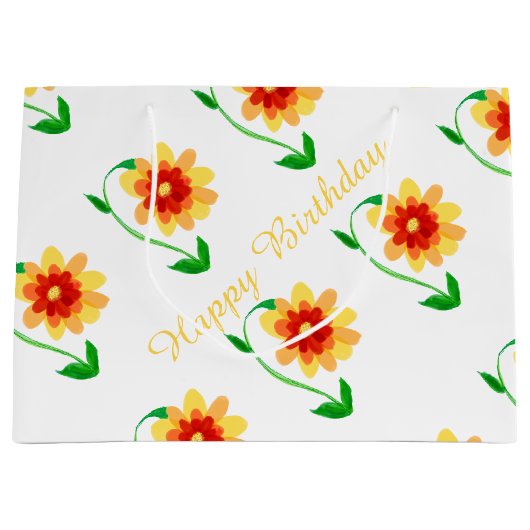 Gelbe florale Geschenktasche Große Geschenktüte (Vorderseite)