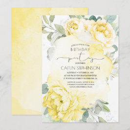 Gelbe florale Grüne Grüne Geburtstag Einladung