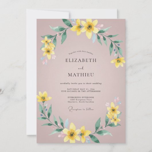 Gelbe florale Hochzeit Einladung (Vorderseite)