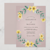 Gelbe florale Hochzeit Einladung (Vorne/Hinten)