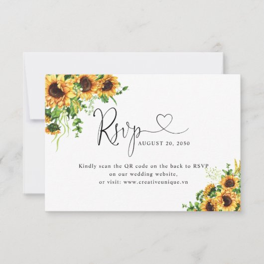 Gelbe Florale Hochzeits-Website QR-Code RSVP Karte (Vorderseite)