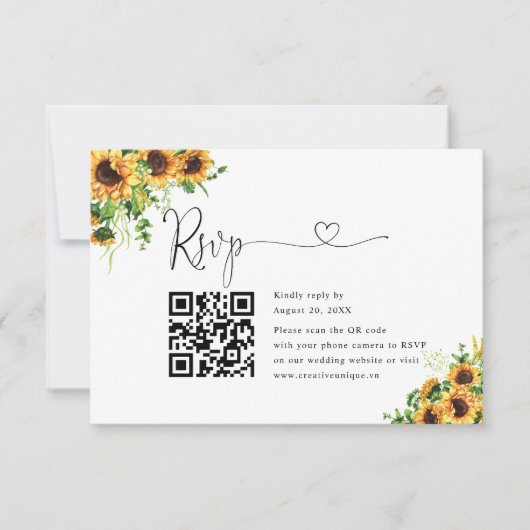 Gelbe Florale Hochzeits-Website QR-Code RSVP Karte (Vorderseite)