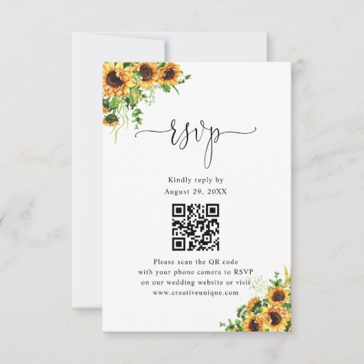 Gelbe Florale Hochzeits-Website QR-Code RSVP Karte (Vorderseite)