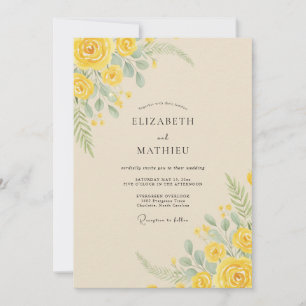 Gelbe Florale Hochzeitsanordnung Einladung