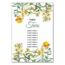 Gelbe florale Hochzeitshilfsgast-Namen der Tischnu