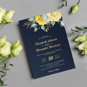 Gelbe florale klassische Grünpflanzen Hochzeit in  Folieneinladung