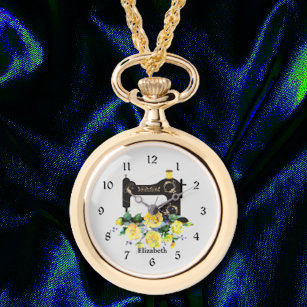 Gelbe florale Nähmaschine Necklace Watch Armbanduhr