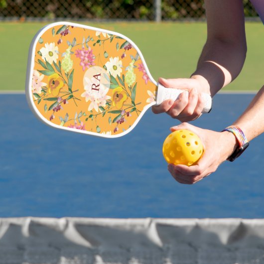 Gelbe florale personalisierte Initialen Pickleball Schläger (InSitu)