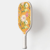 Gelbe florale personalisierte Initialen Pickleball Schläger (Links)