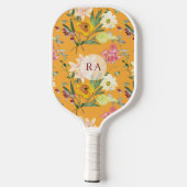 Gelbe florale personalisierte Initialen Pickleball Schläger (Rückseite)