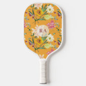 Gelbe florale personalisierte Initialen Pickleball Schläger (Vorderseite)