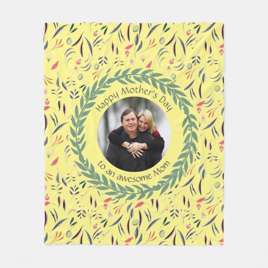 Gelbe florale PHANTASTISCHE MAMA mit FOTO Mutterta Fleecedecke (Vorderseite)