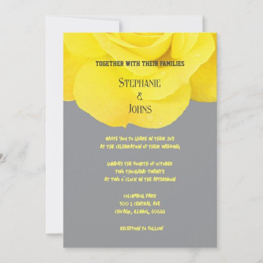 Gelbe florale Rose Elegant Gray Gray 2025 Hochzeit Einladung (Vorderseite)