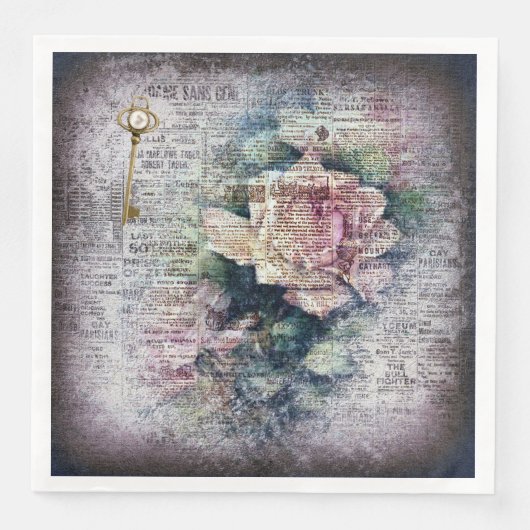 Gelbe florale Rose Viktorianische Ephemeride Dekou Serviette (Vorderseite)