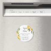 Gelbe Florale Runde Save the Date Hochzeit Magnet (In Situ (Geschirrspüler))