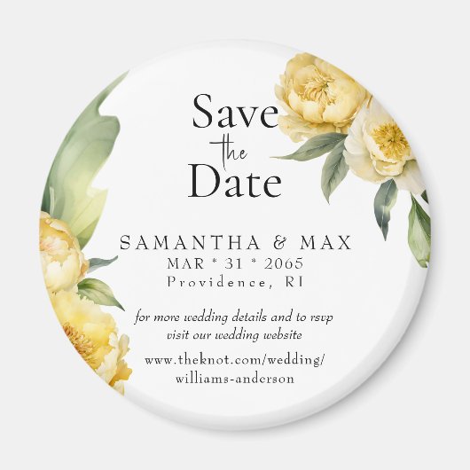 Gelbe Florale Runde Save the Date Hochzeit Magnet (Vorne)