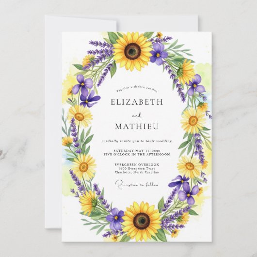 Gelbe Florale Rustikale Hochzeit Einladung (Vorderseite)