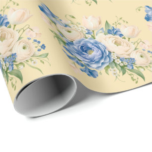 Gelbe Florale Streifen Blaue Blumen Jungen Baby-Pa Geschenkpapier