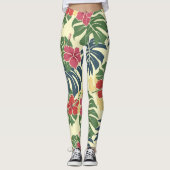 Gelbe florale Tropenmuster Leggings (Vorderseite)