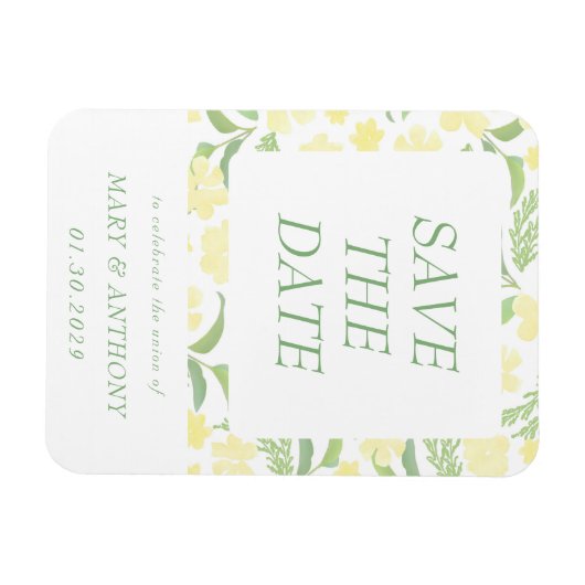 Gelbe florale Wasserfarbe Speichern Sie das Datums Magnet (Horizontal)