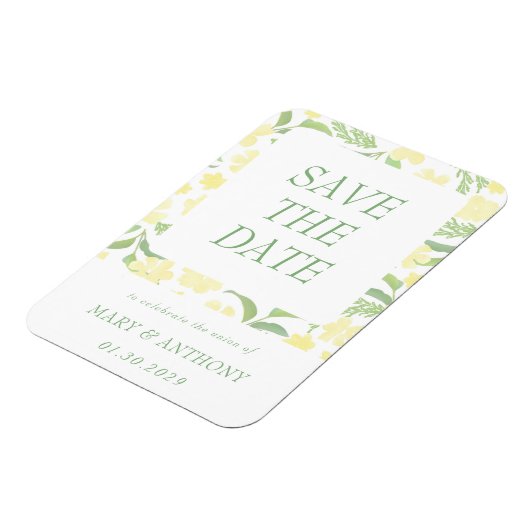 Gelbe florale Wasserfarbe Speichern Sie das Datums Magnet (Linke Seite)