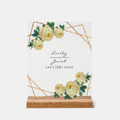 Gelbe florale Wed Eleganter Gold Glitzer Geometris Acrylschild (Vorderseite)