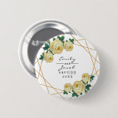 Gelbe florale Wed Eleganter Gold Glitzer Geometris Button (Vorne & Hinten)