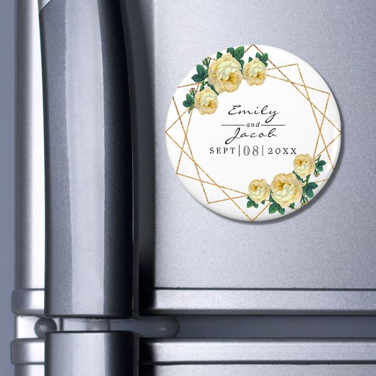 Gelbe florale Wed Eleganter Gold Glitzer Geometris Magnet