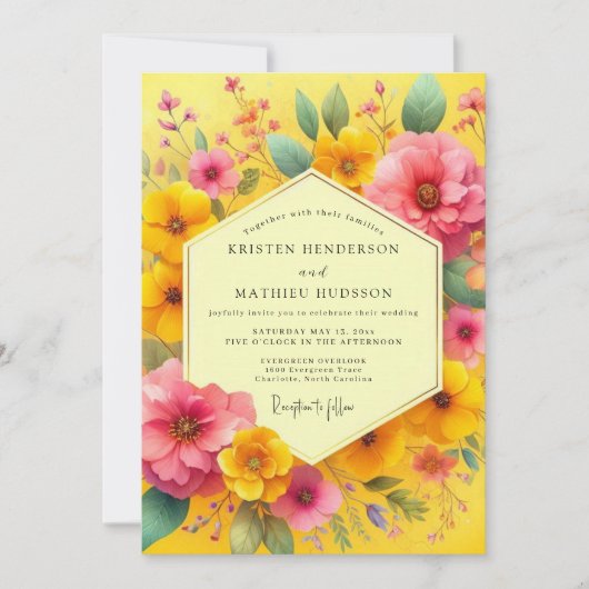 Gelbe Florale Whimsy-Hochzeit Einladung (Vorderseite)