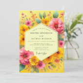 Gelbe Florale Whimsy-Hochzeit Einladung (Stehend Vorderseite)