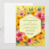 Gelbe Florale Whimsy-Hochzeit Einladung (Vorne/Hinten)
