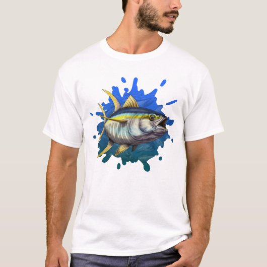 Gelbe Flossen-Thunfisch-Gewohnheits-Illustration T-Shirt (Vorderseite)