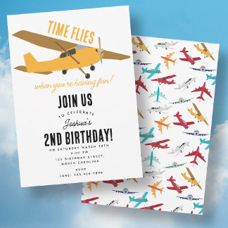 Gelbe Flugzeuge Kinder 1. Geburtstag Party Zeitfli Einladung