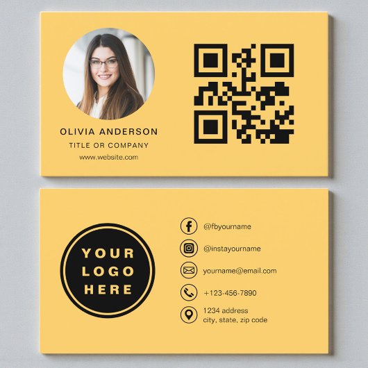 Gelbe Fotografie mit QR-Code Social Media Visitenkarte