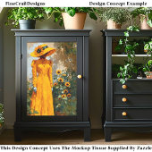 Gelbe Frau mit Sonnenblume-Hut-DT1R-Decoupage Seidenpapier