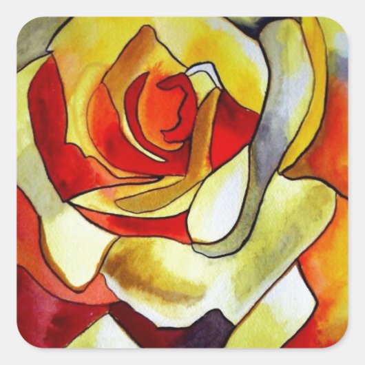 Gelbe Freesia Aquarellfarbe Original Blume Quadratischer Aufkleber (Vorderseite)