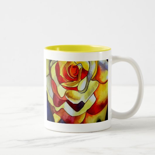 Gelbe Freesia Aquarellfarbe Original Blume Zweifarbige Tasse (Rechts)