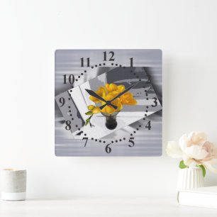 Gelbe Freesie Quadratische Wanduhr