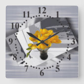 Gelbe Freesie Quadratische Wanduhr (Vorderseite)