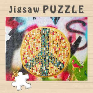 Gelbe Friedensmosaik auf Graffitiwand - Puzzle