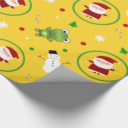 Gelbe Froschweihnachtsmann-Schneemänner Geschenkpapier (Ecke)