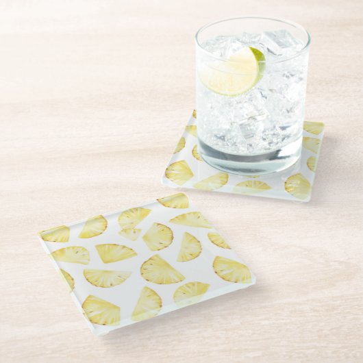 Gelbe Früchte Ananas Glasuntersetzer (Schrägansicht)