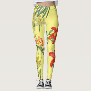 Gelbe Frühlingsblumen Blumenmuster Leggings