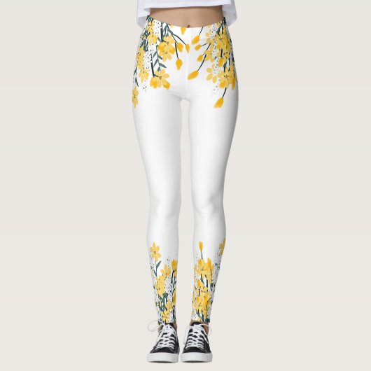 Gelbe Frühlingsblumen Leggings (Vorderseite)