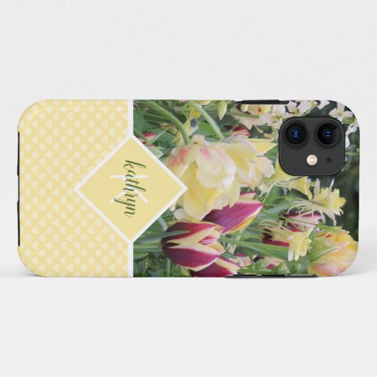 Gelbe Frühlingsblumen und Personalisierte Herzen Case-Mate iPhone Hülle (Rückseite (Horizontal))